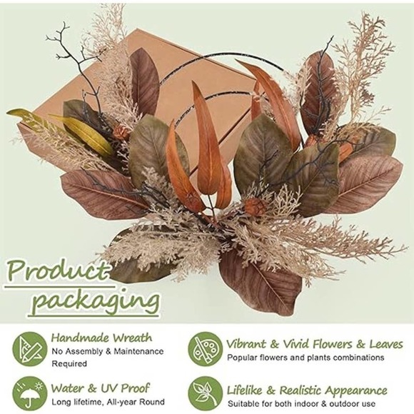 24” Fall Wreaths Led Plastic Rattail Grass Branches Wall Décor For Home0 - Picture 7 of 7